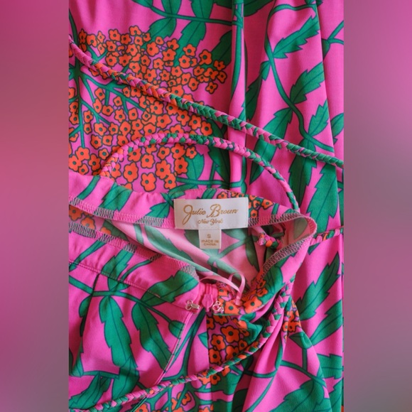 Julie Brown Olivia Pink Poppy Spaghetti Straps Maxi Dress SMALL $230 - Picture 2 of 6